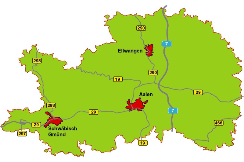 Ostalbkreis - Bundesstraßen und Autobahn A 7